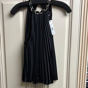 ALICE + OLIVIA Black Pleated HALTER Top with Chain Detail small new